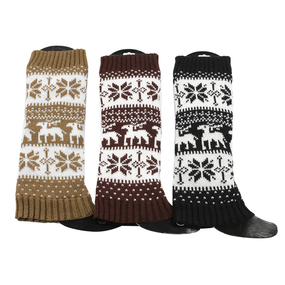 Knit Thicken Boot Socks Thermal Wool Knitted Deer Pattern Female Leg Warmer